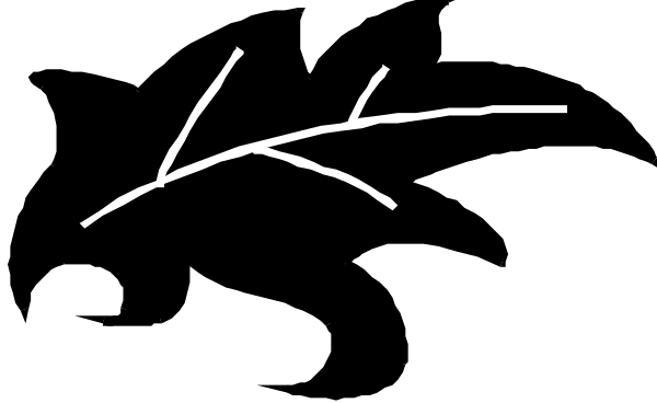 The black and white logo of a tree branch with leaves on it against a dark background.