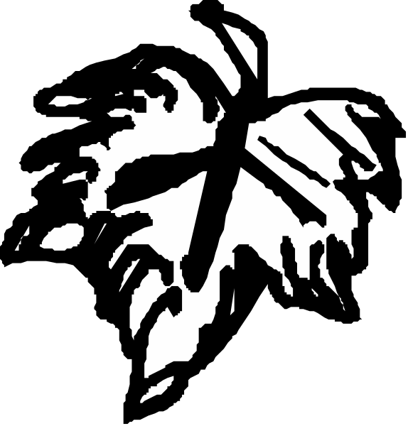 The image shows a black and white illustration of two leaves with veins on them against a dark background; there is no text present in this clip-art image.