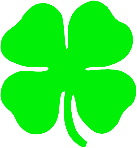The image shows a green four leaf clover on top of another identical green shamrock with an arrow pointing from it to the first one below.