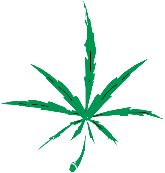 The image shows a green cannabis leaf on top of another identical green cannabis leaf with two black lines separating them vertically in between.