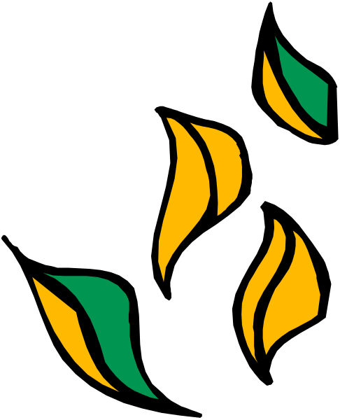The image shows a black background with stylized yellow leaves arranged to resemble flames on either side of what appears to be an abstract design in white at the center bottom part of the frame.