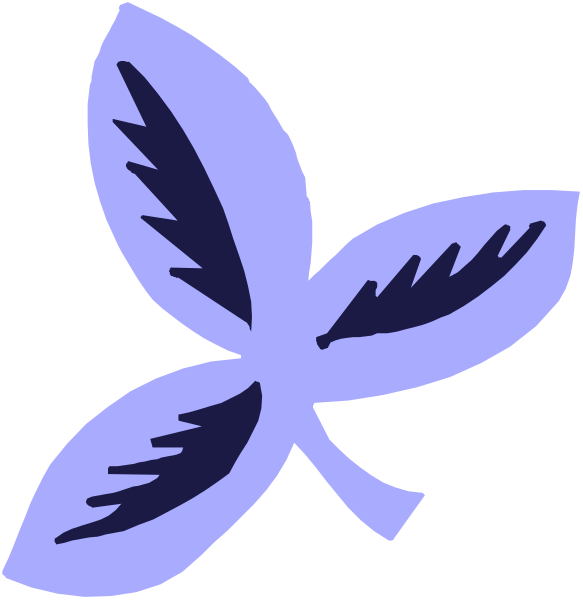 The image shows a leaf with two different designs: on top it's blue, below it is purple; both have white veins.