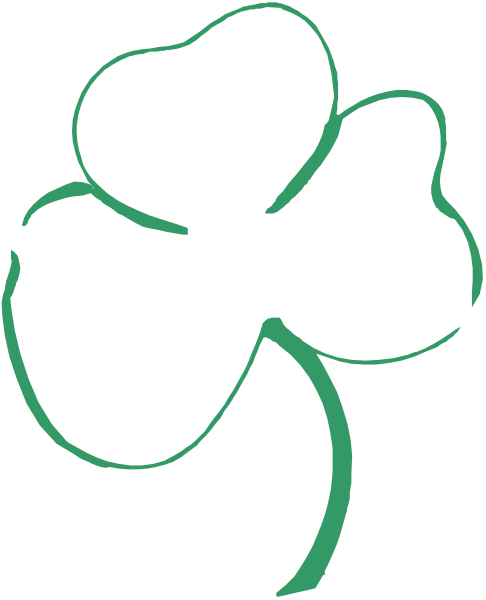 The image displays a black background with two white shamrocks on either side of an abstract green design that resembles clovers intertwined in the center.