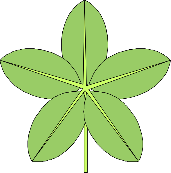 The image shows a green leaf with five points against two different backgrounds: black for the left side of the clip-art and white on the right.