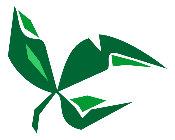 The image shows a green leaf design with an abstract background that resembles leaves on branches against a darker backdrop.