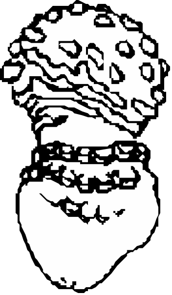 The black and white illustration shows a stylized depiction of an ice cream cone with two scoops on top against a dark background.