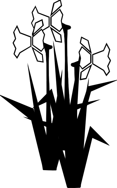 The image shows a black and white photo of an abstract design with geometric shapes that resemble leaves on branches against a dark background.