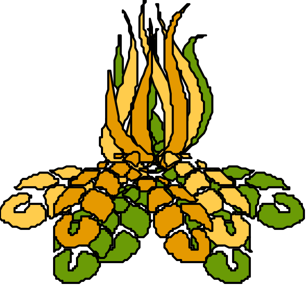The image shows a stylized graphic of an open flame with flames that resemble leaves on either side atop what appears to be a candle holder in front of it; there is no text present within this clip-art illustration, and its background color contrasts sharply against the white backdrop.