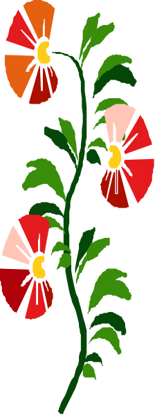 The image shows a colorful illustration of flowers with red petals on green stems against a gray background.