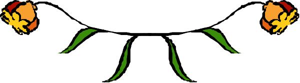 The image shows a decorative border with floral patterns at each end featuring red flowers on green leaves against an orange background; there is no text present in this clip-art graphic.
