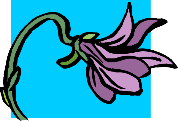 The image shows a purple flower with green leaves against a blue background on what appears to be an electronic device screen displaying this clip-art graphic.