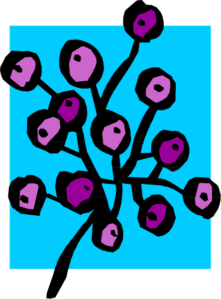The picture shows a tree with purple flowers against a blue sky background.