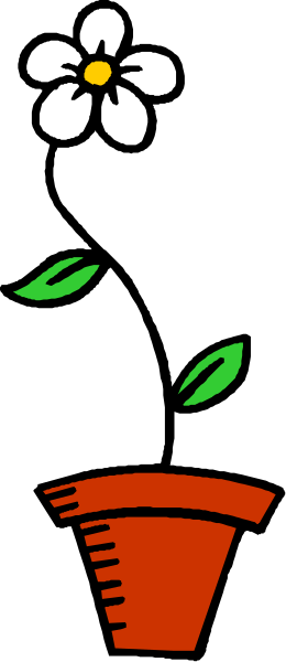 The image shows a cartoon flower with leaves inside an orange pot on top of what appears to be a ruler measuring 10 inches long. There is no text present in this clip-art illustration, and it has been edited for color contrast by adding red outlines around the objects within the picture. This gives the image more visual interest while maintaining its simplicity as an icon or emoji representation of flowers being measured with a ruler.