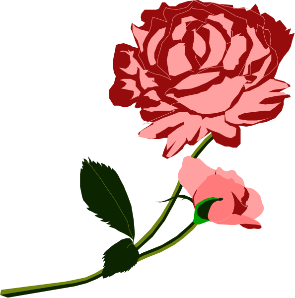 The image shows a single pink rose with green leaves attached to it on what appears to be a stem against a black background.