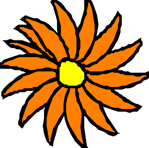The image shows a black background with two orange sunflowers on it; there is no text present within this clip-art picture.
