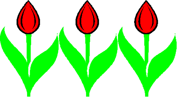 The image shows a digital illustration of three red tulips with green leaves against a black background.