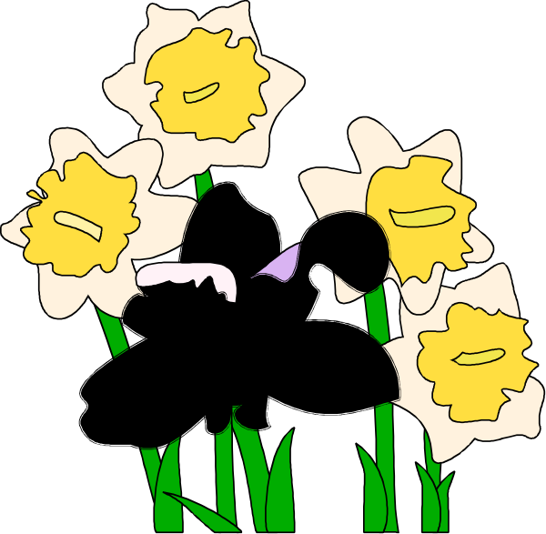 The image shows a bunch of yellow daffodils with green stems against a black background.