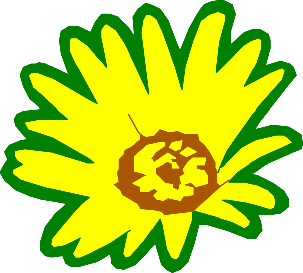 The image shows a yellow flower with green leaves against a black background on top of which there is an illustration of two sunflowers in front of each other.