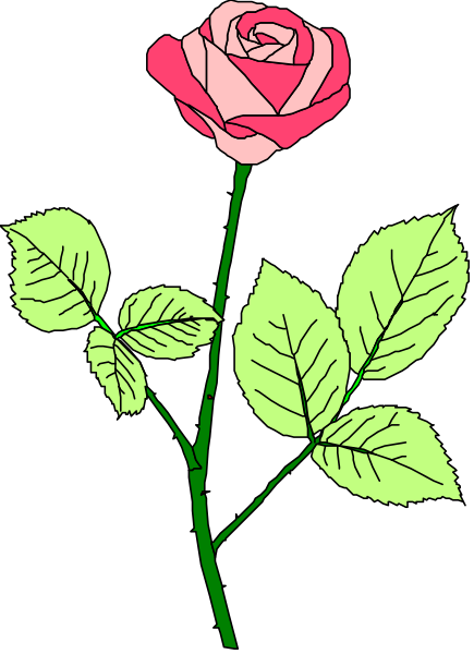 The image shows a single pink rose with green leaves attached to it on what appears to be a stem against a black background.