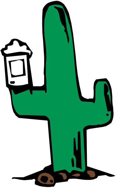 The image shows a cartoon cactus with two arms holding up signs that say "hello" on top of it in one hand and "goodbye" below its feet in another hand.