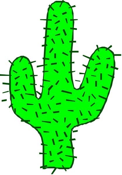 The image shows a stylized cactus with green spikes against a black background.