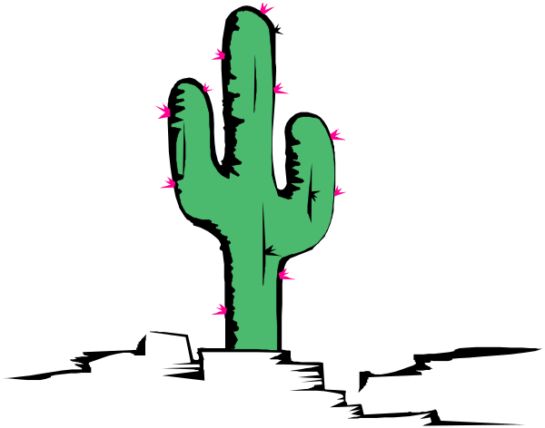 The image shows a cartoon cactus with pink flowers on it against a black background.