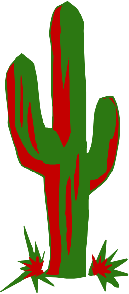 The image shows a stylized cactus with red flowers against a black background within an orange border that resembles flames on either side of it.
