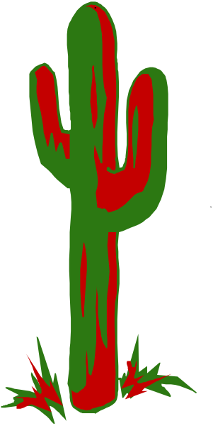 The image shows a stylized cactus with red splatters on it against a black background.