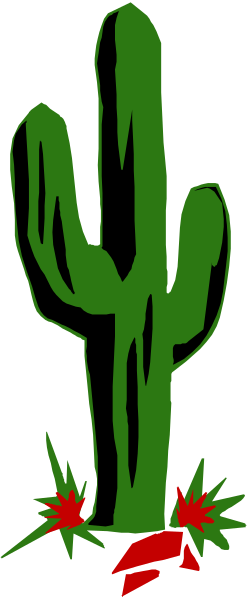 The image shows a cartoon cactus with three red flowers at its base against a black background.