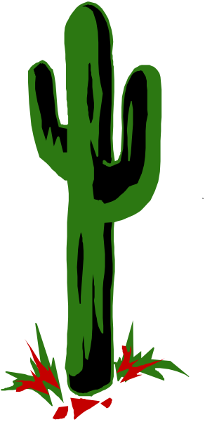 The image shows a cartoon cactus with red flowers at its base against a black background.