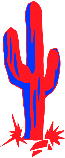 The image shows a stylized cactus with red spines against a black background on the left side of an otherwise gray surface; there is no text present in this clip-art illustration.