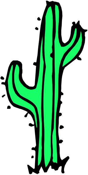 The image shows a black background with two green cactus silhouettes on either side of an abstract design that resembles a stylized tree trunk in between them.