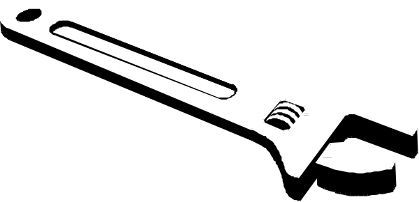 The black and white silhouette of a wrench with an open end next to it is shown on top of another object that appears similar in shape but has no visible features like handles or screws.