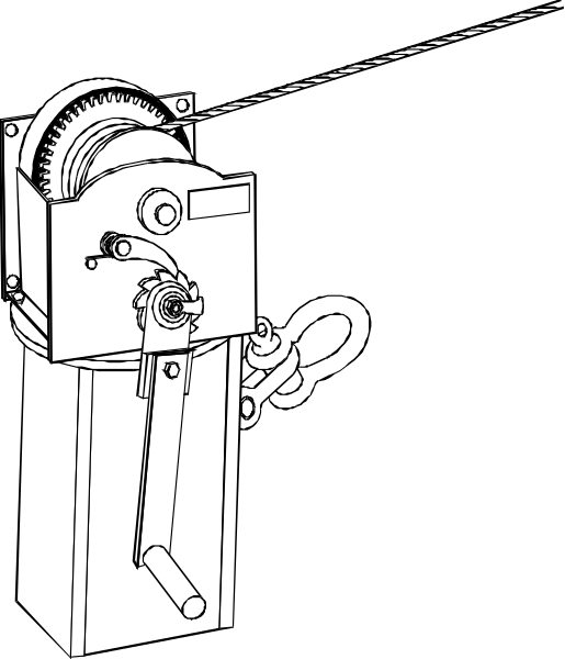 The black and white illustration shows a mechanical device with gears that appears to be part of an electrical system; it is set against a dark background which contrasts sharply with its light coloring.
