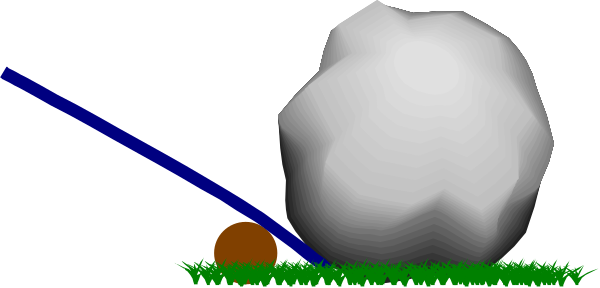 The image shows a cartoon depiction of an alien spacecraft with two antennae on top landing near what appears to be Earth at nighttime; there is also a small brown creature standing in front of it, and some green grass beneath them both.
