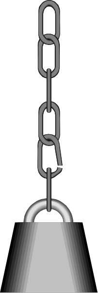 The image shows a chain with two links hanging from it against an indistinct background that appears to be dark grey.