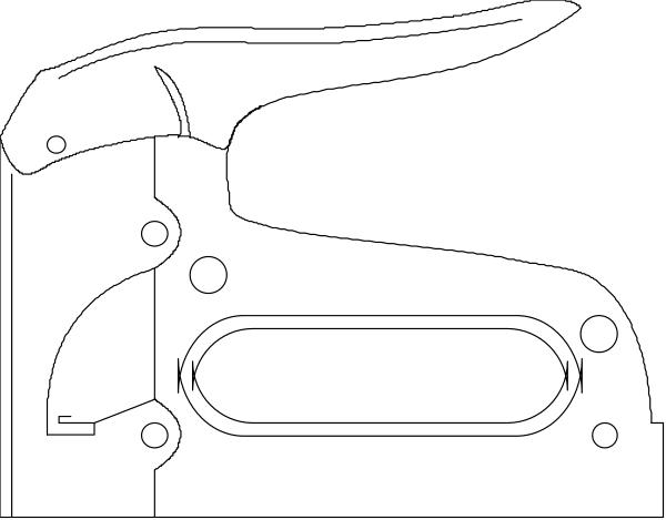 The black and white illustration shows a wrench with its handle on top of an object that appears to be made up of various mechanical parts connected together in some sort of assembly line fashion.