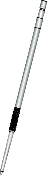The image shows a black and white photo of an object with multiple lines running through it from left to right against a gray background.