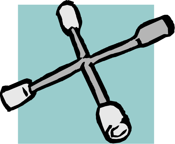 The image shows a black and white illustration of four toothbrushes arranged to form an X shape with two bristles pointing upwards on either side at top center.