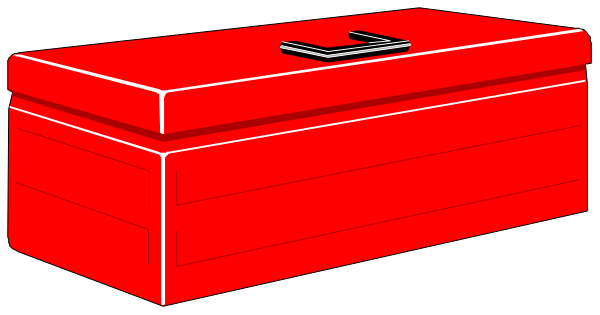 The image shows a red toolbox with two compartments on top of each other against an unseen background; there is no text present in this clip-art illustration.