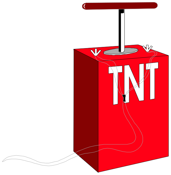 The image shows a red fire extinguisher with an illustration of a person on top holding what appears to be a hammer inside it.