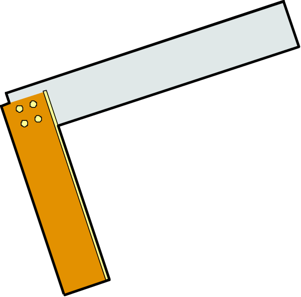 The image shows a simple black and white line drawing of two rulers with measurements on them placed against each other at an angle in front of what appears to be a piece of wood or metal stock material.