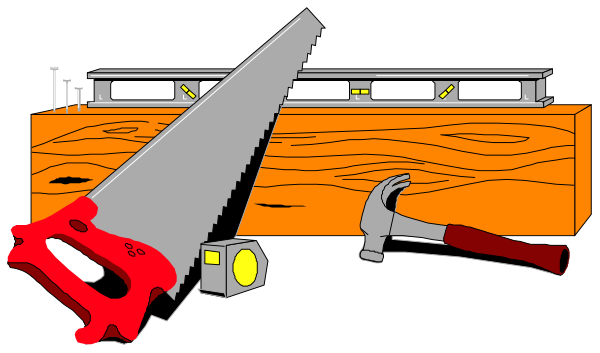 The image shows a pair of red pliers on top left corner next to two saws with yellow handles placed side by side in front of what appears to be an orange wall.