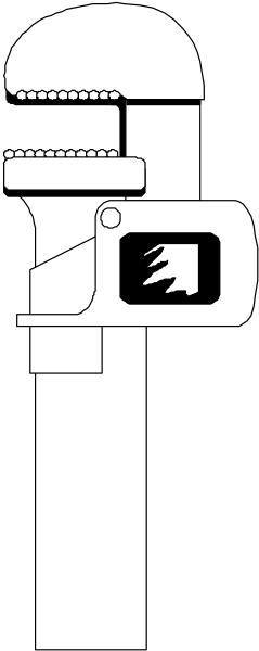 The image shows a black and white illustration of an alien character with large eyes standing next to what appears to be a camera on top of another object that resembles a microscope or telescope.