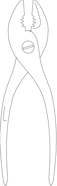 The black and white silhouette of a pair of scissors with an exaggeratedly large handle on top of them in front of what appears to be another object that could possibly resemble a person's head, but it is not clear due to its small size within this image.