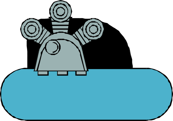 The image shows a cartoon of an alien spacecraft with two engines flying over water under what appears to be a blue sky background.