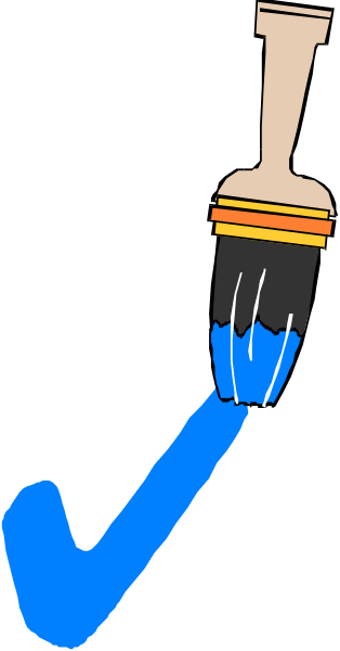 The image shows a blue paintbrush with white bristles held by an unseen hand against a black background on what appears to be a computer screen displaying a digital drawing of a person holding another brush, creating a recursive effect where one can see both hands and their respective tools indefinitely.