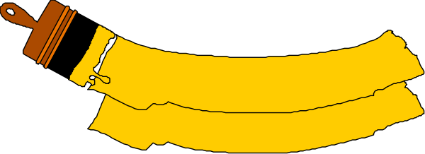 The image shows a banana with an orange peel on top of it lying next to what appears to be a hammer in black-and-white coloring.