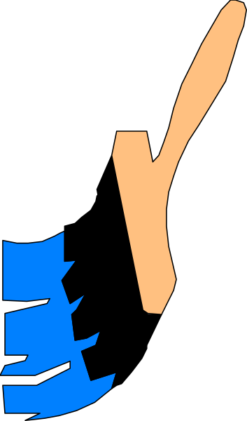 The image shows a black background with two blue shapes resembling leaves on either side of an orange shape that appears to be a stylized letter 'y'.