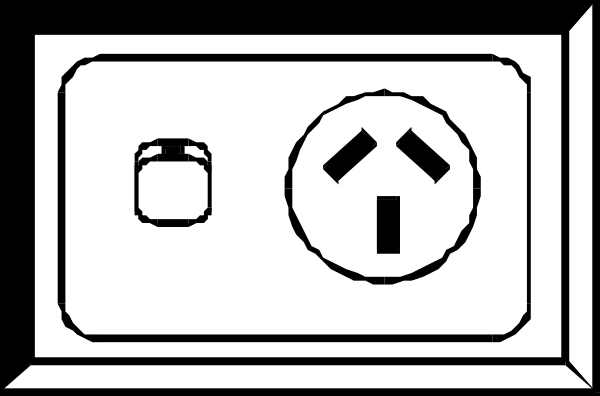 The black and white illustration shows a power outlet with two sockets: on top is an unoccupied socket featuring three pins in its center; below it to the right is another occupied slot containing one pin, indicating that something has been plugged into this port.